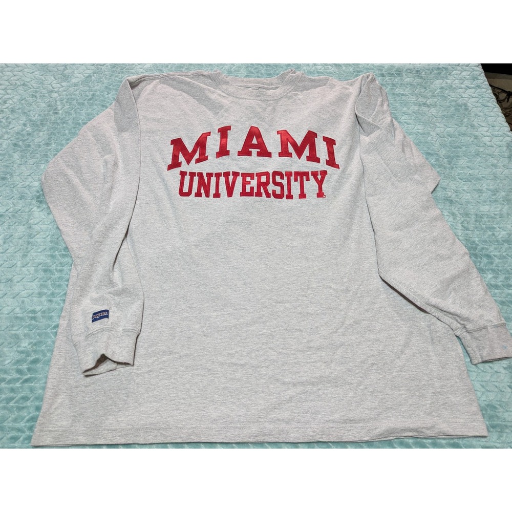 Jansport‎ Miami University Long Sleeve T-Shirt Gray Red Collegiate Mens XL